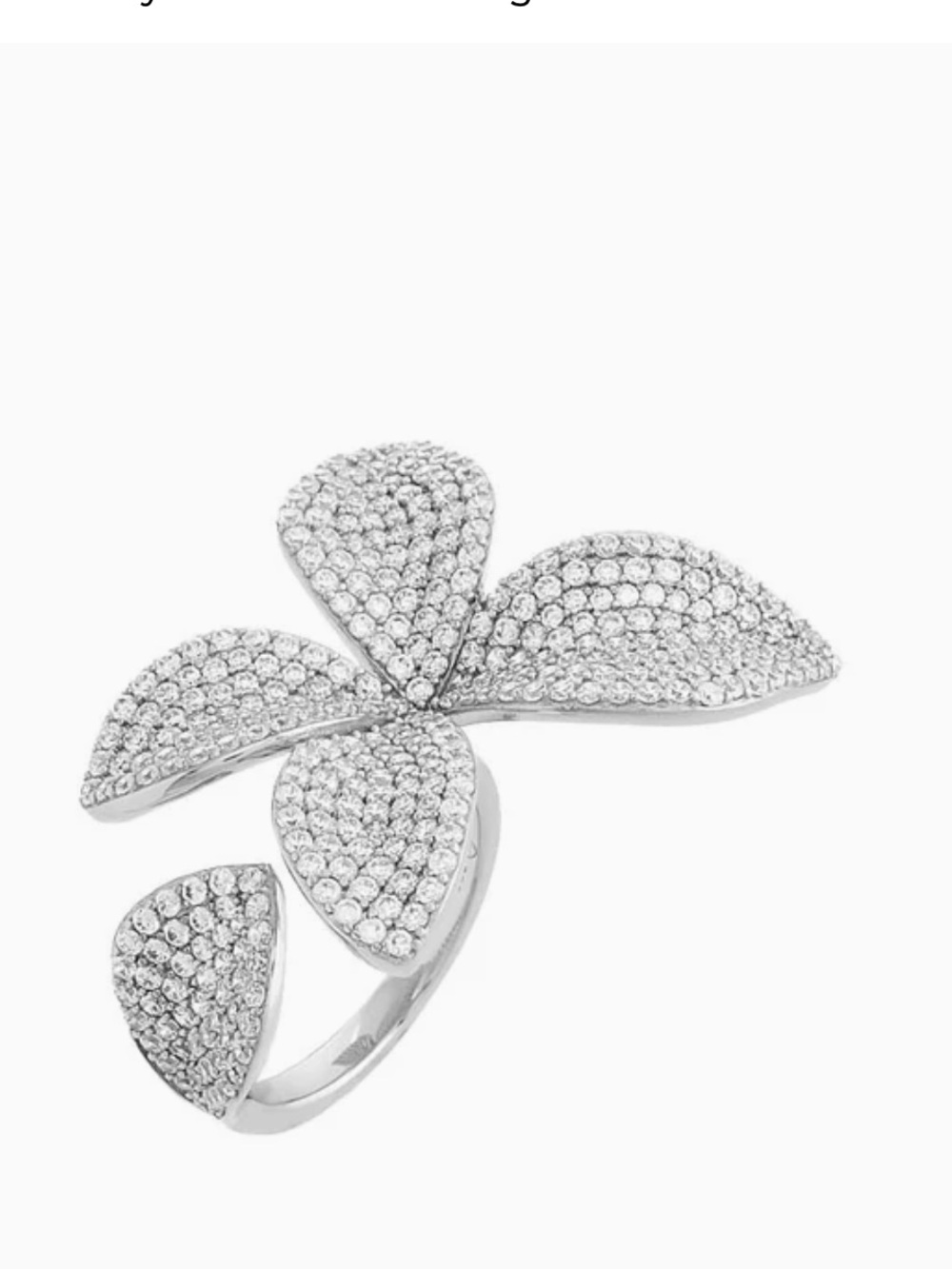 Adina Eden Fancy Silver Pavé Floral Open Band Adjustable Ring